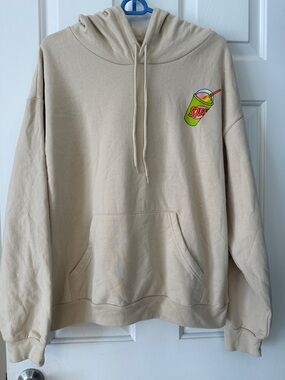 Beige Crewneck Hoodie with Graphic Cup - Unbranded